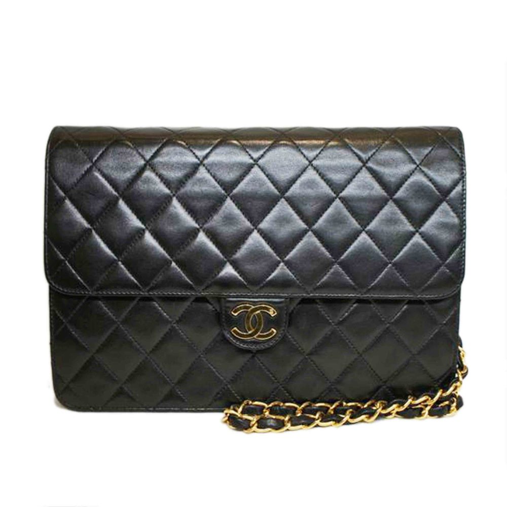 Chanel Push Lock Lamb Chain Shoulder Bag Black